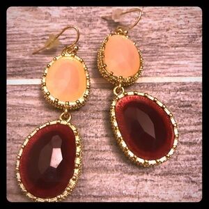 ♥️Pink Two Stone Gold Color Trim Dangle Earrings
